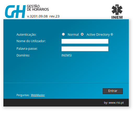 RISI Gestão Horário Login Form